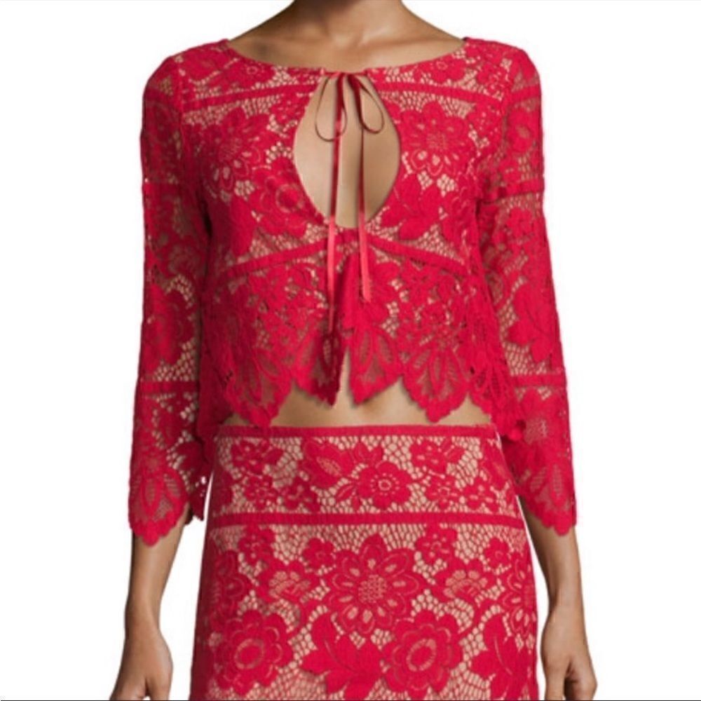 For Love & Lemons Gianna Red Lace Top